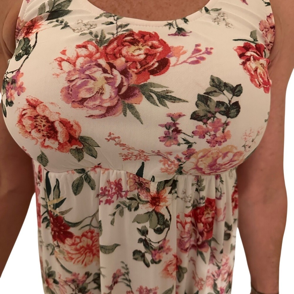 Siren Lily Floral Maxi‎ Dress White Red Pink Green Sleeveless Casual Sundress